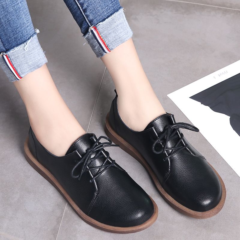 Women Shoes Comfy Leather Shoes Flat OXford Moccasins Pump Shoes Breathable Lace-ups