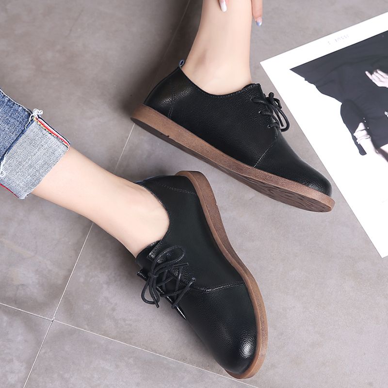 Women Shoes Comfy Leather Shoes Flat OXford Moccasins Pump Shoes Breathable Lace-ups
