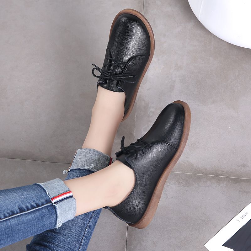 Women Shoes Comfy Leather Shoes Flat OXford Moccasins Pump Shoes Breathable Lace-ups