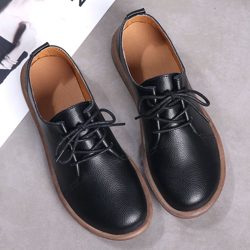 Women Shoes Comfy Leather Shoes Flat OXford Moccasins Pump Shoes Breathable Lace-ups