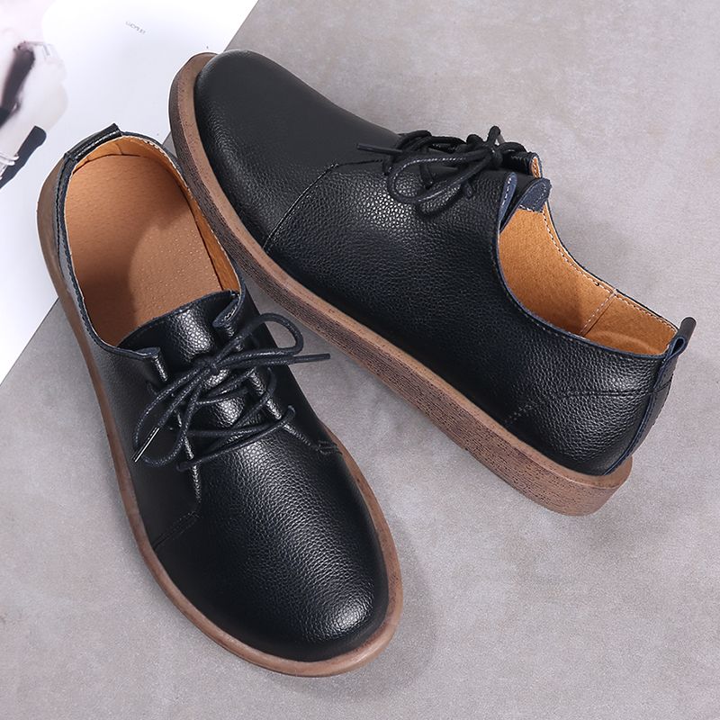 Women Shoes Comfy Leather Shoes Flat OXford Moccasins Pump Shoes Breathable Lace-ups