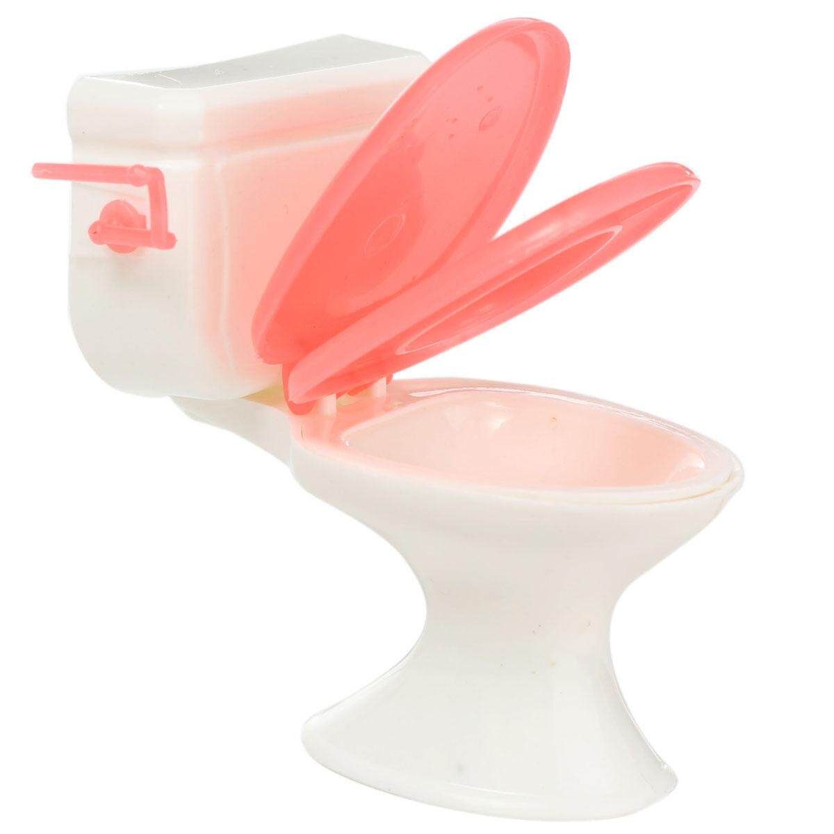 Bathroom Furniture Plastic Toilet Sink Mirror Set For Barbie Doll Dollhouse