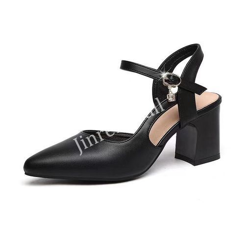 Women's Pointed Toe Block Heel Professional High Heel Shoes - Black