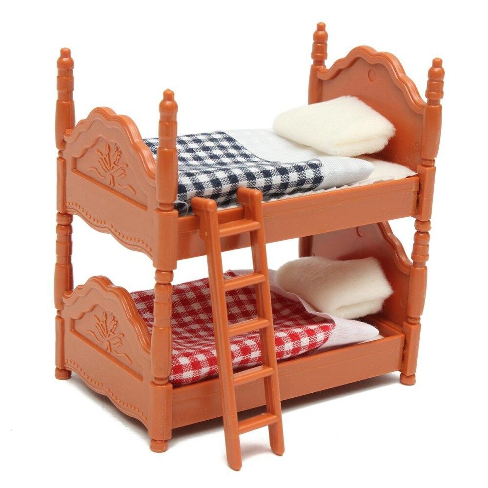 Plastic Bunk Bed Miniature DollHouse Furniture Toy Set Home Bedroom Decoration