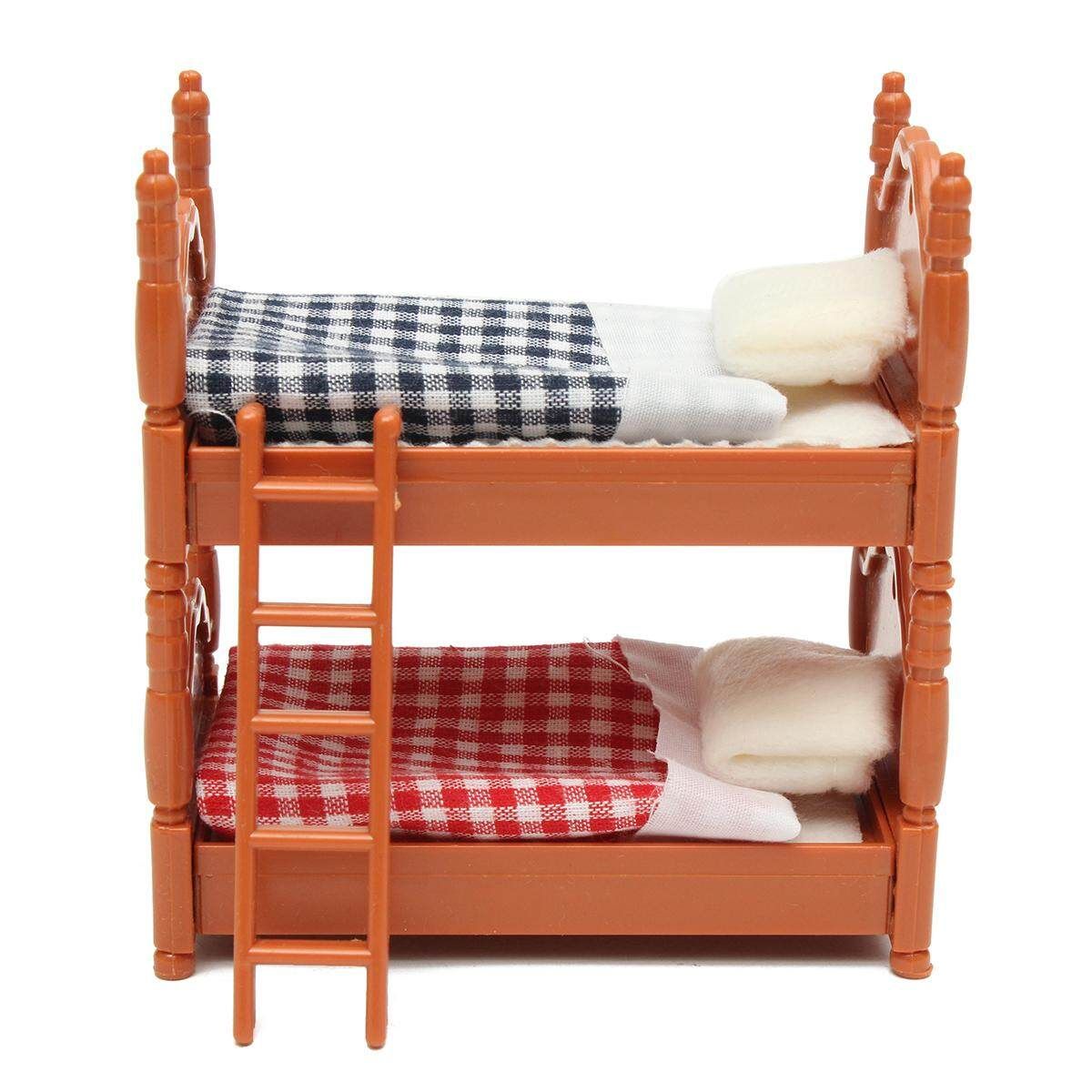 Plastic Bunk Bed Miniature DollHouse Furniture Toy Set Home Bedroom Decoration
