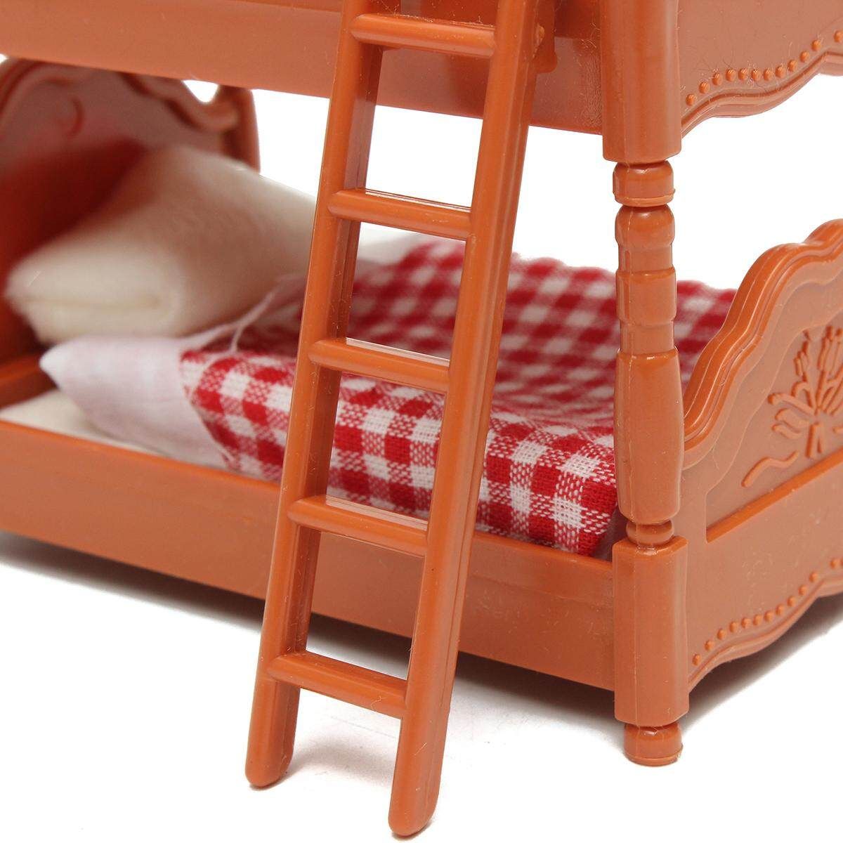 Plastic Bunk Bed Miniature DollHouse Furniture Toy Set Home Bedroom Decoration