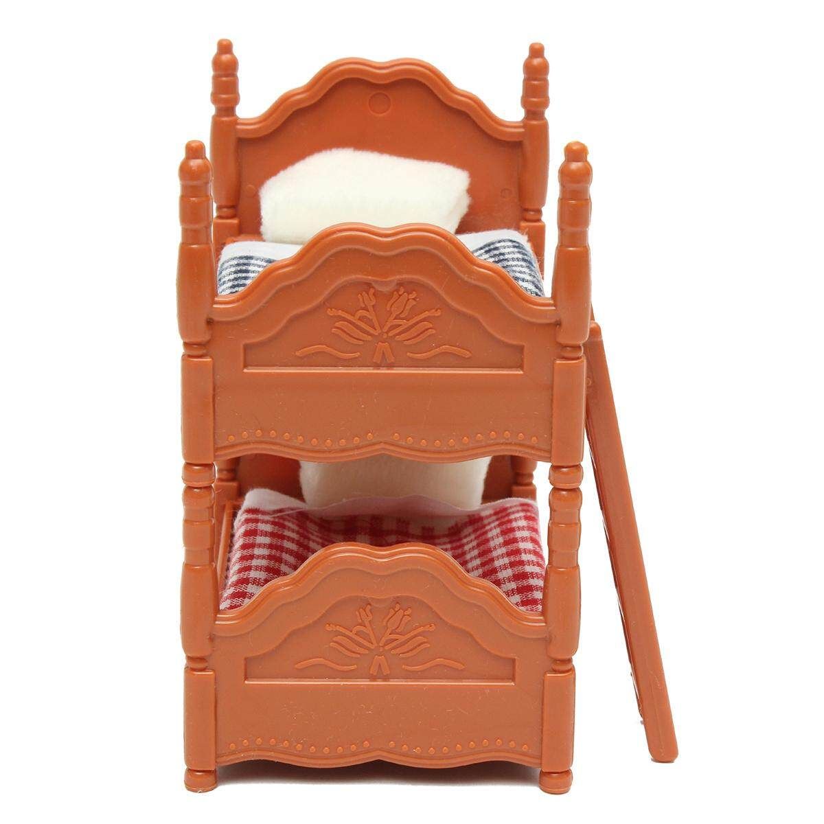 Plastic Bunk Bed Miniature DollHouse Furniture Toy Set Home Bedroom Decoration