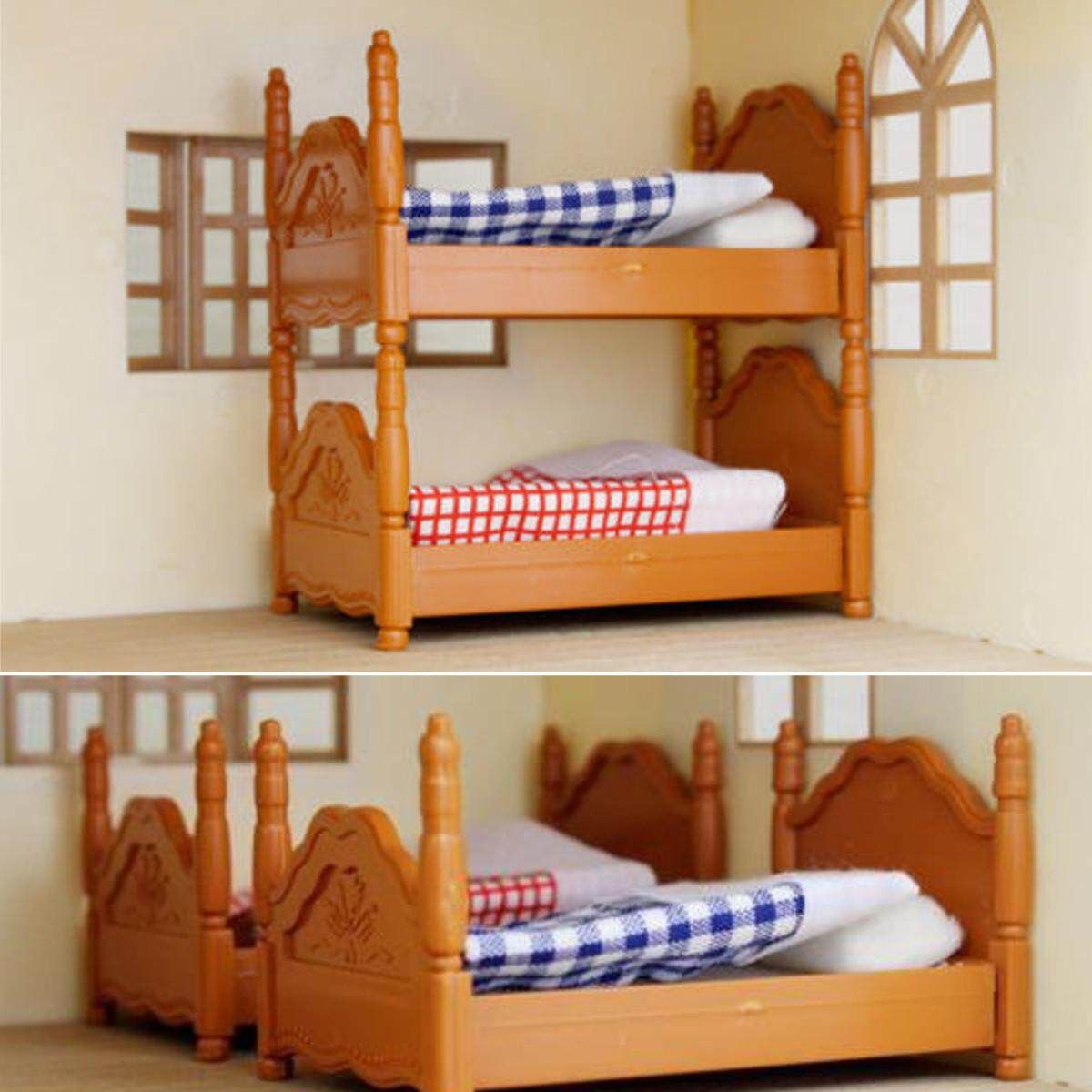 Plastic Bunk Bed Miniature DollHouse Furniture Toy Set Home Bedroom Decoration