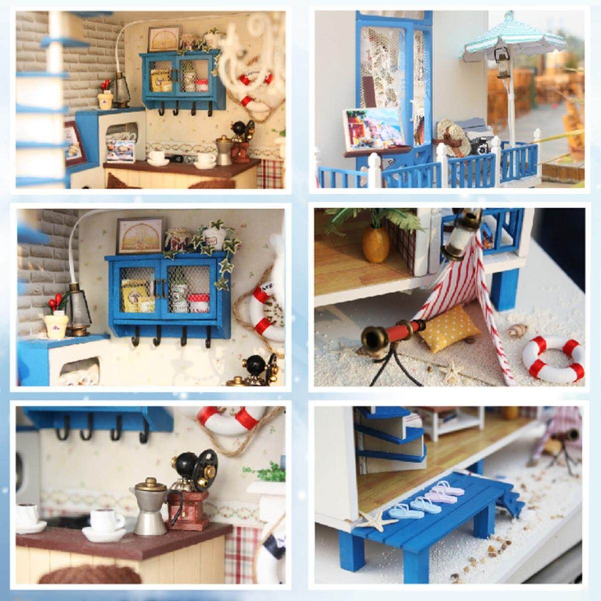 Wooden Kids Doll House With Furniture Staircase LED Lights Fits Barbie Dollhouse