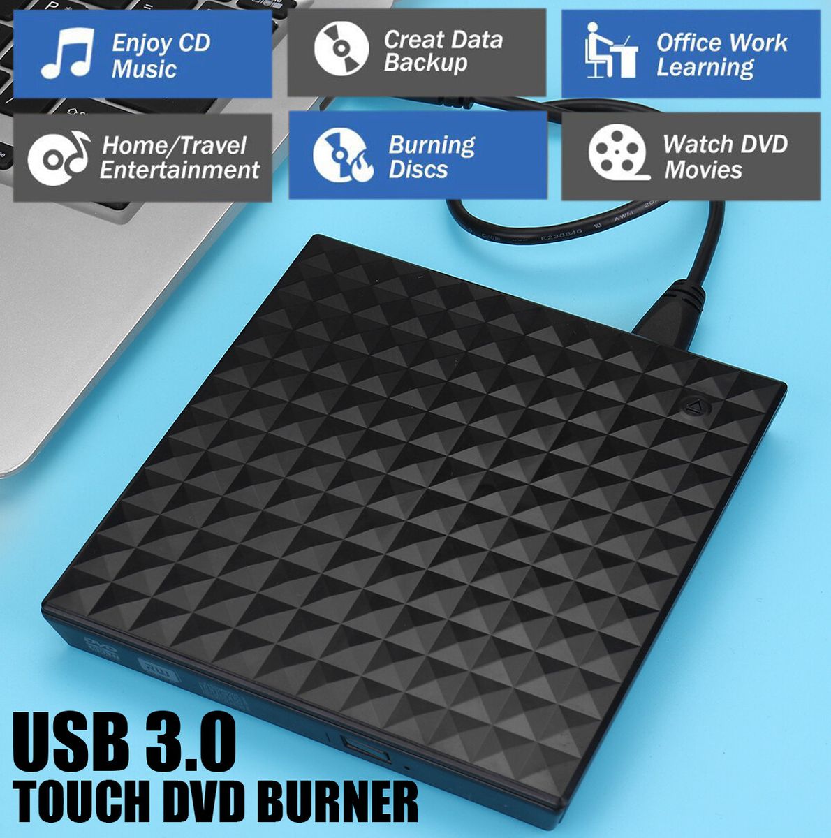 USB 3.0 High Speed Black External Combo Optical Drive CD/DVD Player CD/DVD RW ROM Drive For Laptop PC Computer