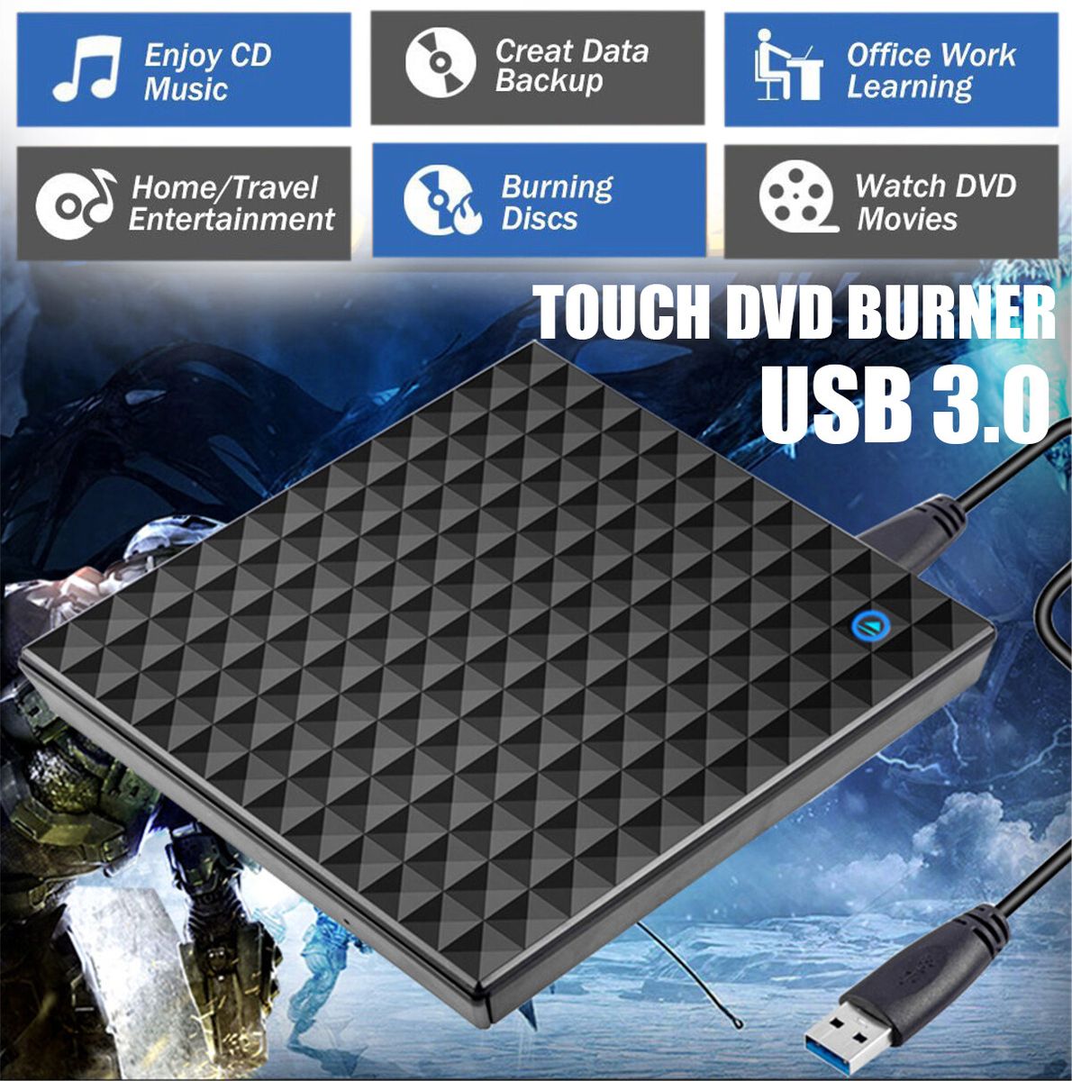 USB 3.0 High Speed Black External Combo Optical Drive CD/DVD Player CD/DVD RW ROM Drive For Laptop PC Computer