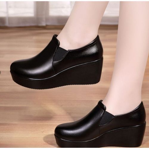 Ladies Simple Slope Heel  Petite Size  Work Shoes-Black