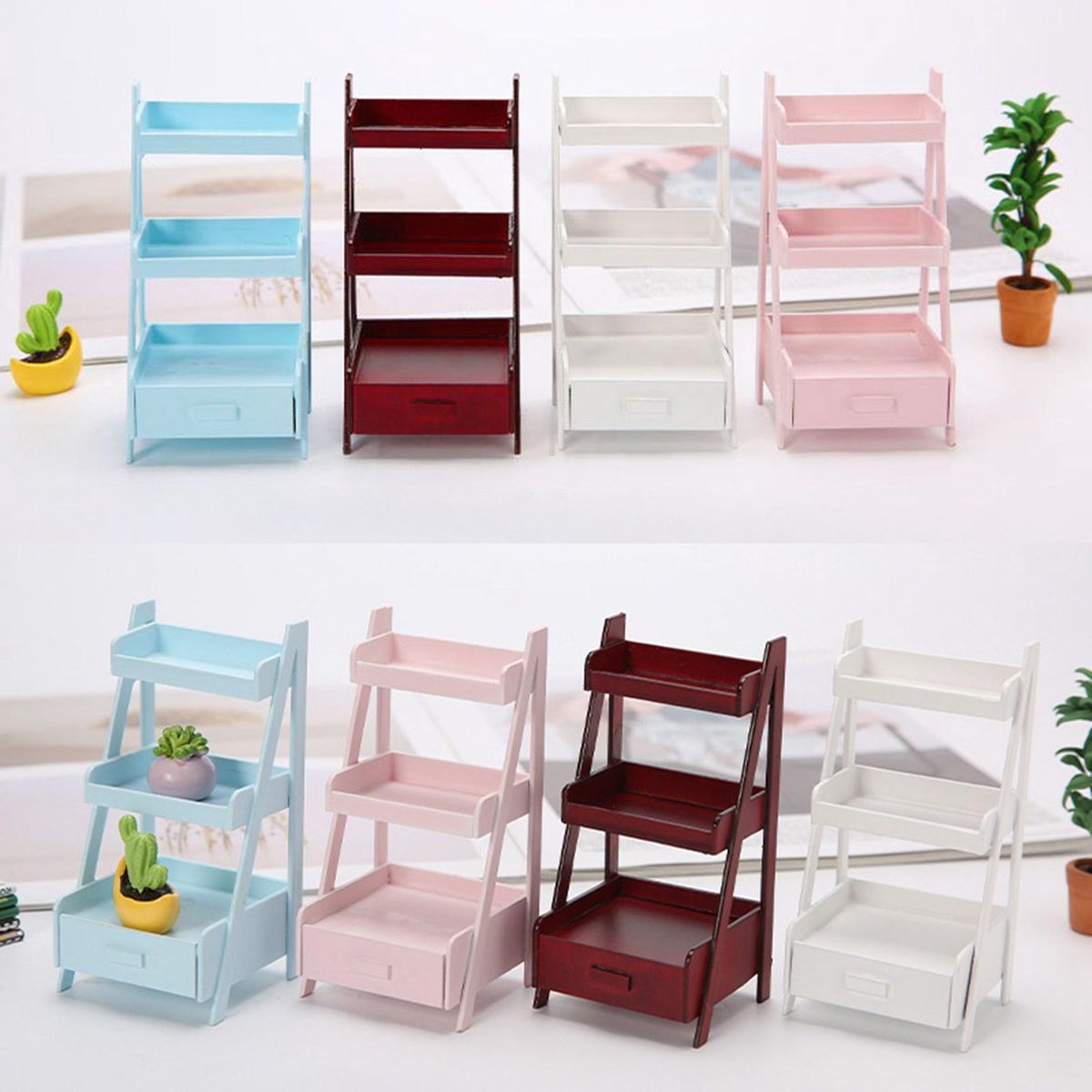 1/12 Miniature Mini Wood Shelf Flower Stand White