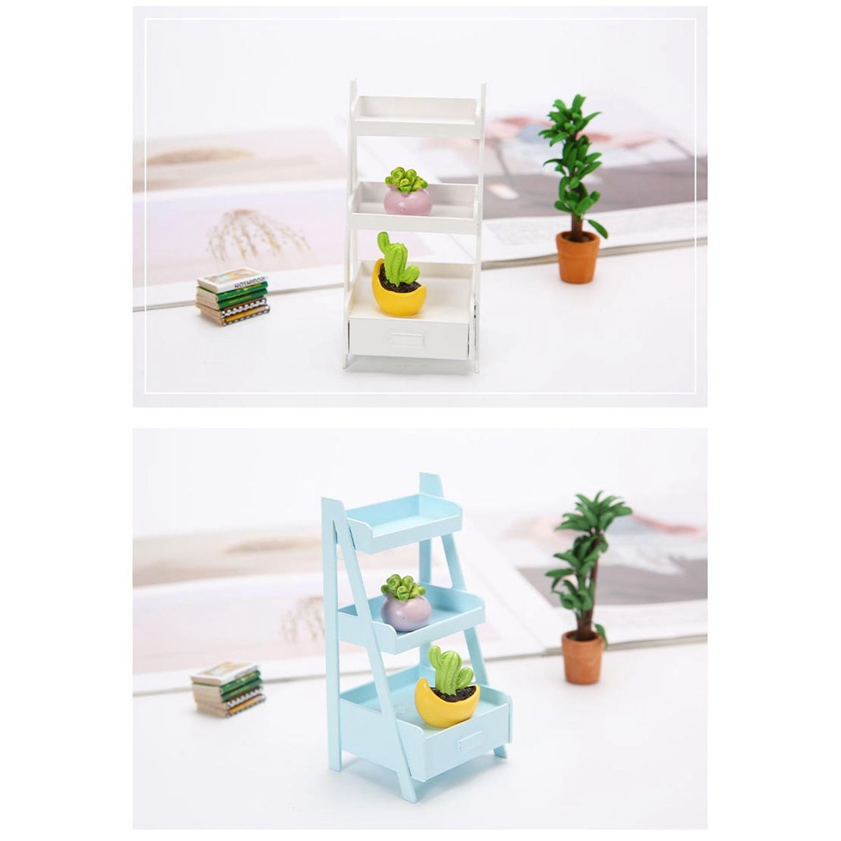 1/12 Miniature Mini Wood Shelf Flower Stand White