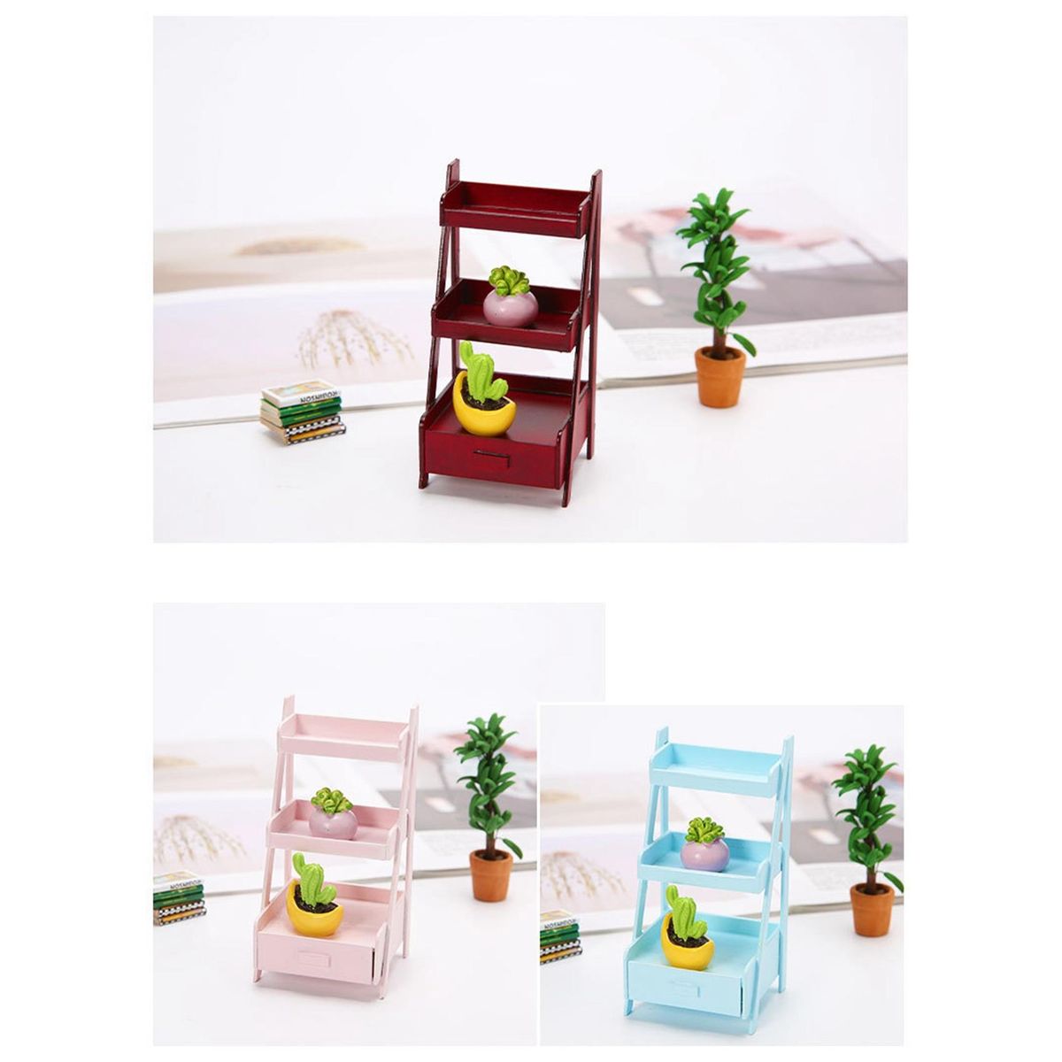1/12 Miniature Mini Wood Shelf Flower Stand White