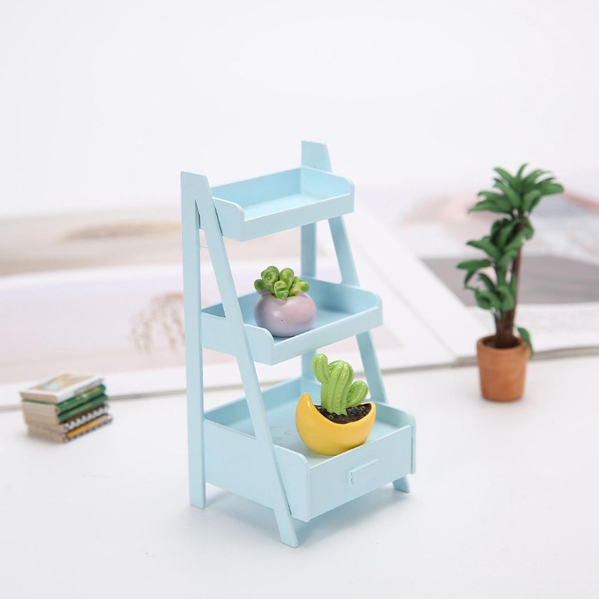 1/12 Miniature Mini Wood Shelf Flower Stand White