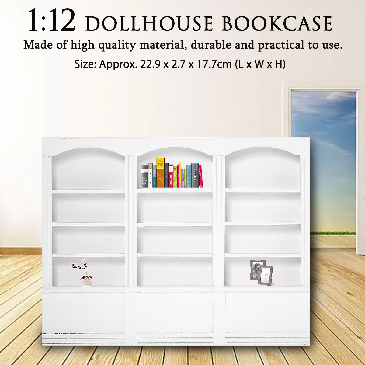 New Fashion Wood Miniature Display Bookcase Bookshelf Cabinet For 1/12 Dollhouse Furniture