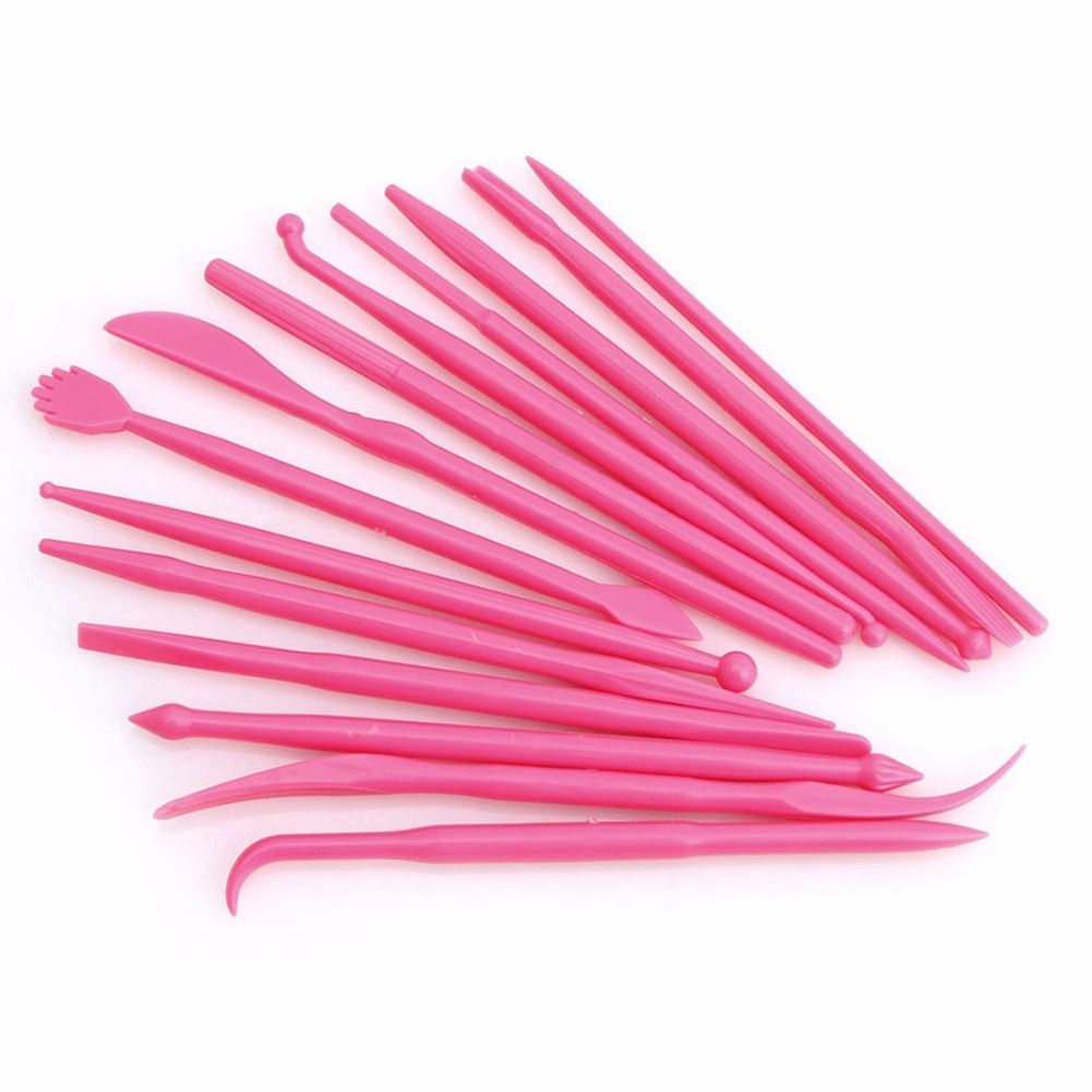14Pcs Fondant Cake Decorating Carve Pen Flower-Pink