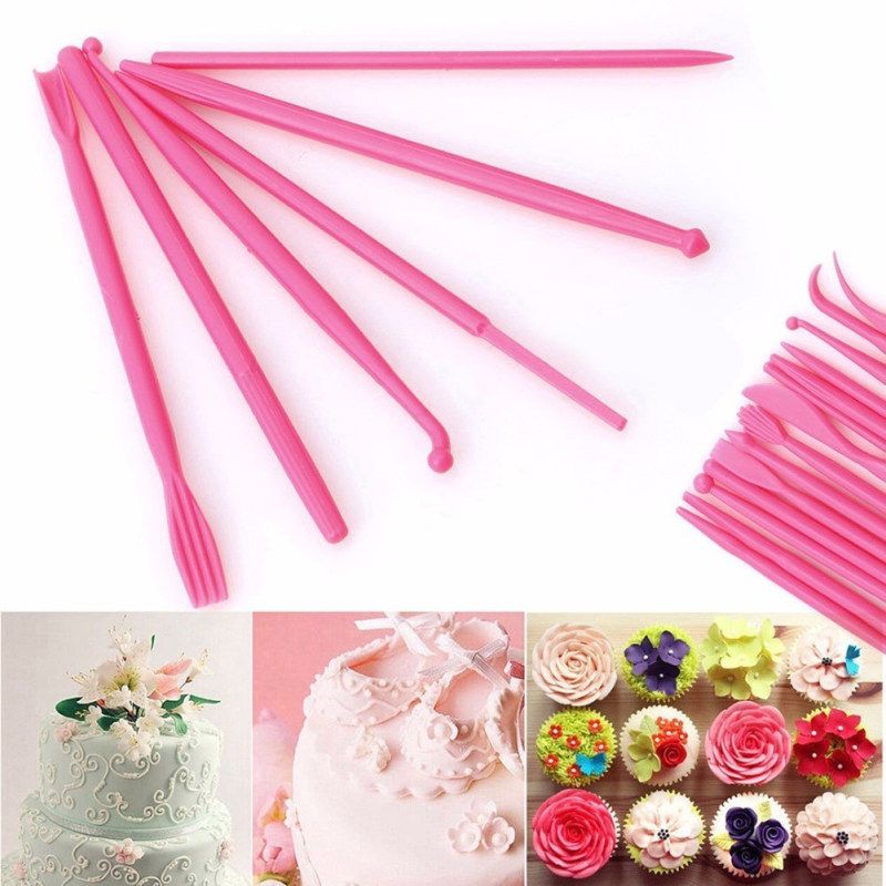 14Pcs Fondant Cake Decorating Carve Pen Flower-Pink