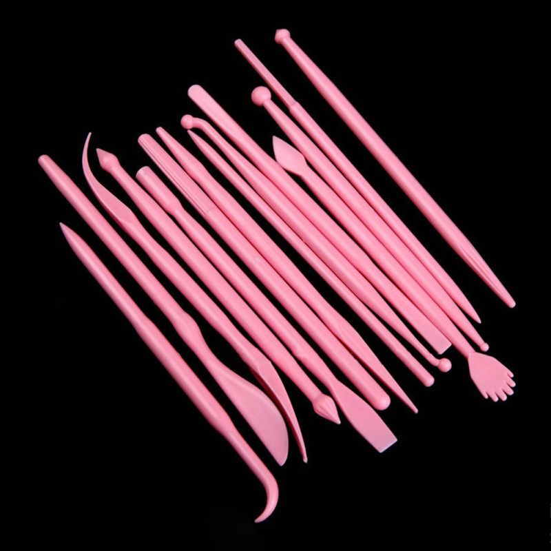 14Pcs Fondant Cake Decorating Carve Pen Flower-Pink