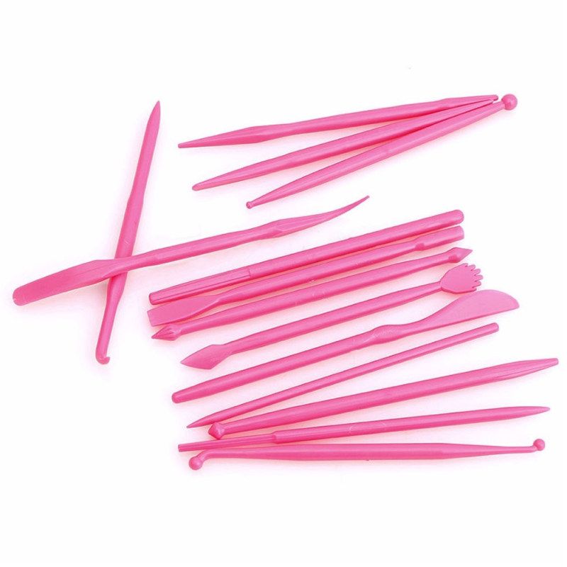 14Pcs Fondant Cake Decorating Carve Pen Flower-Pink