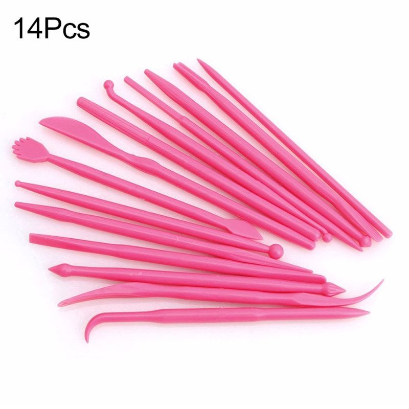 14Pcs Fondant Cake Decorating Carve Pen Flower-Pink