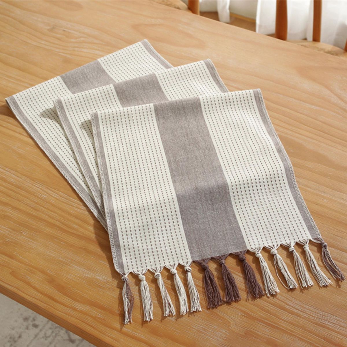 Table Cloth Tea Table TV Cabinet Tassel Table Runner Cloth Light Grey