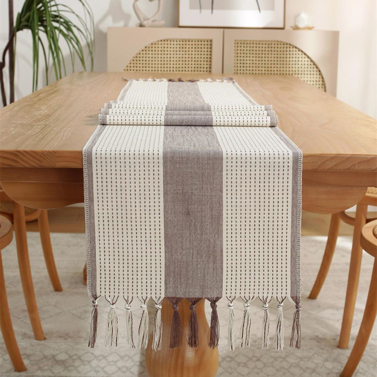 Table Cloth Tea Table TV Cabinet Tassel Table Runner Cloth Light Grey