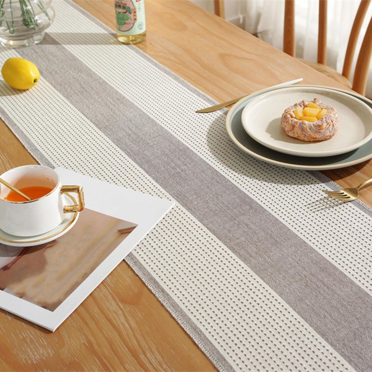 Table Cloth Tea Table TV Cabinet Tassel Table Runner Cloth Light Grey