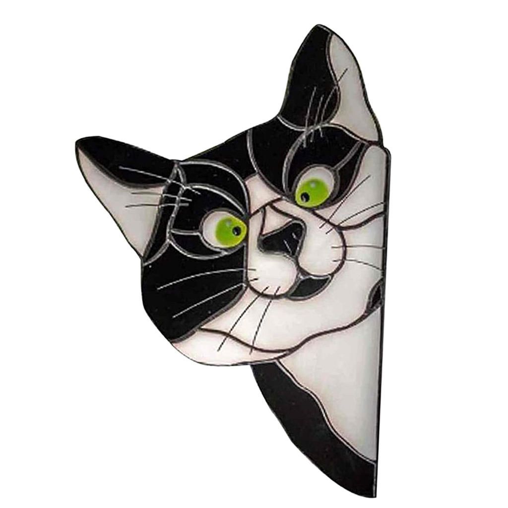 Peeking Cat Stained Glass  Lover Gift Stained Glass Black