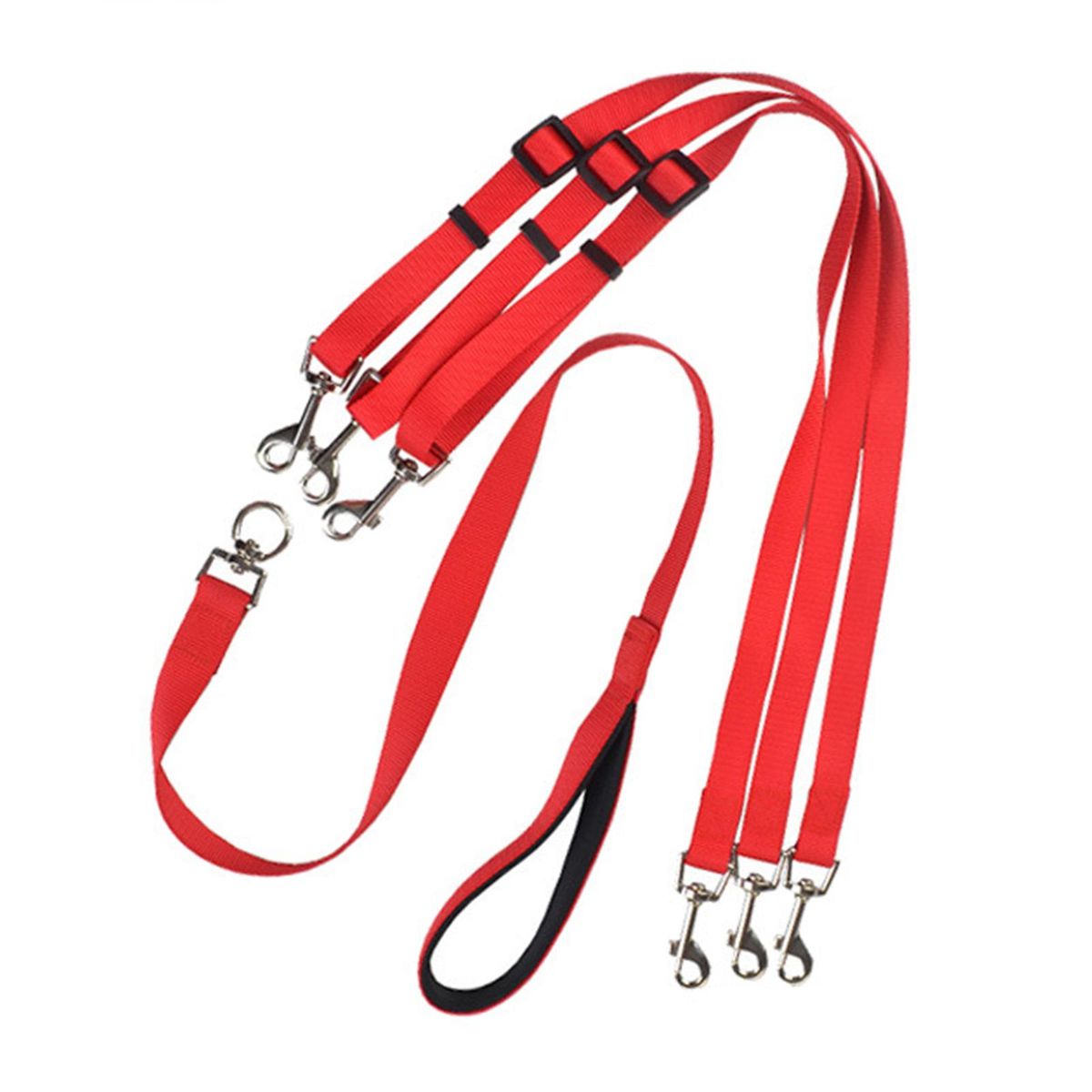Dog Triple Head Leash Set with Adjustable One-to-Three Leash Nylon