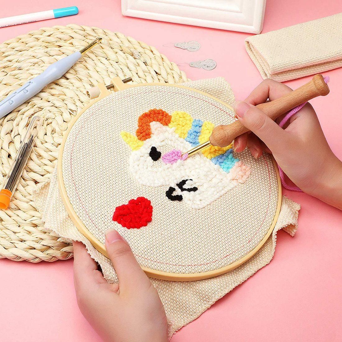 Punch Needle Embroidery Set Adjustable Carpet Yarn Punch