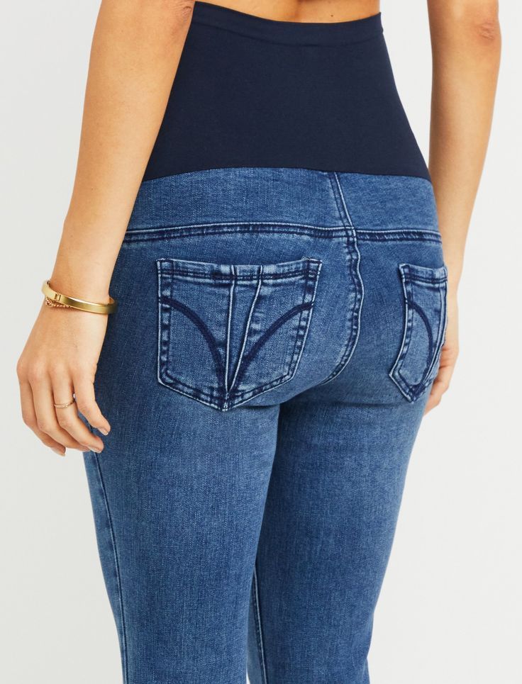 Secret Fit Belly Super Stretch Skinny Maternity Jeans(Long)- Beech Wash