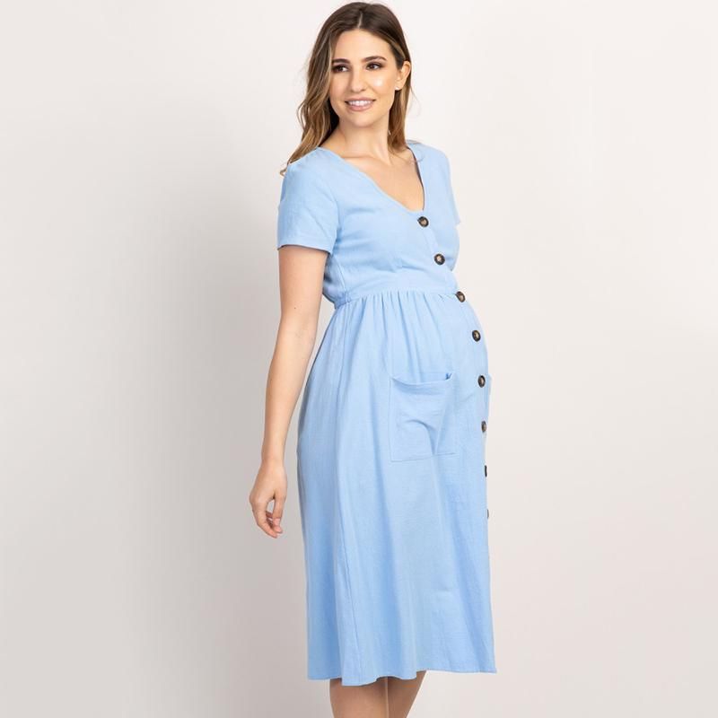 On Pocket Maternity Dresses Pregnant Women Office Casual