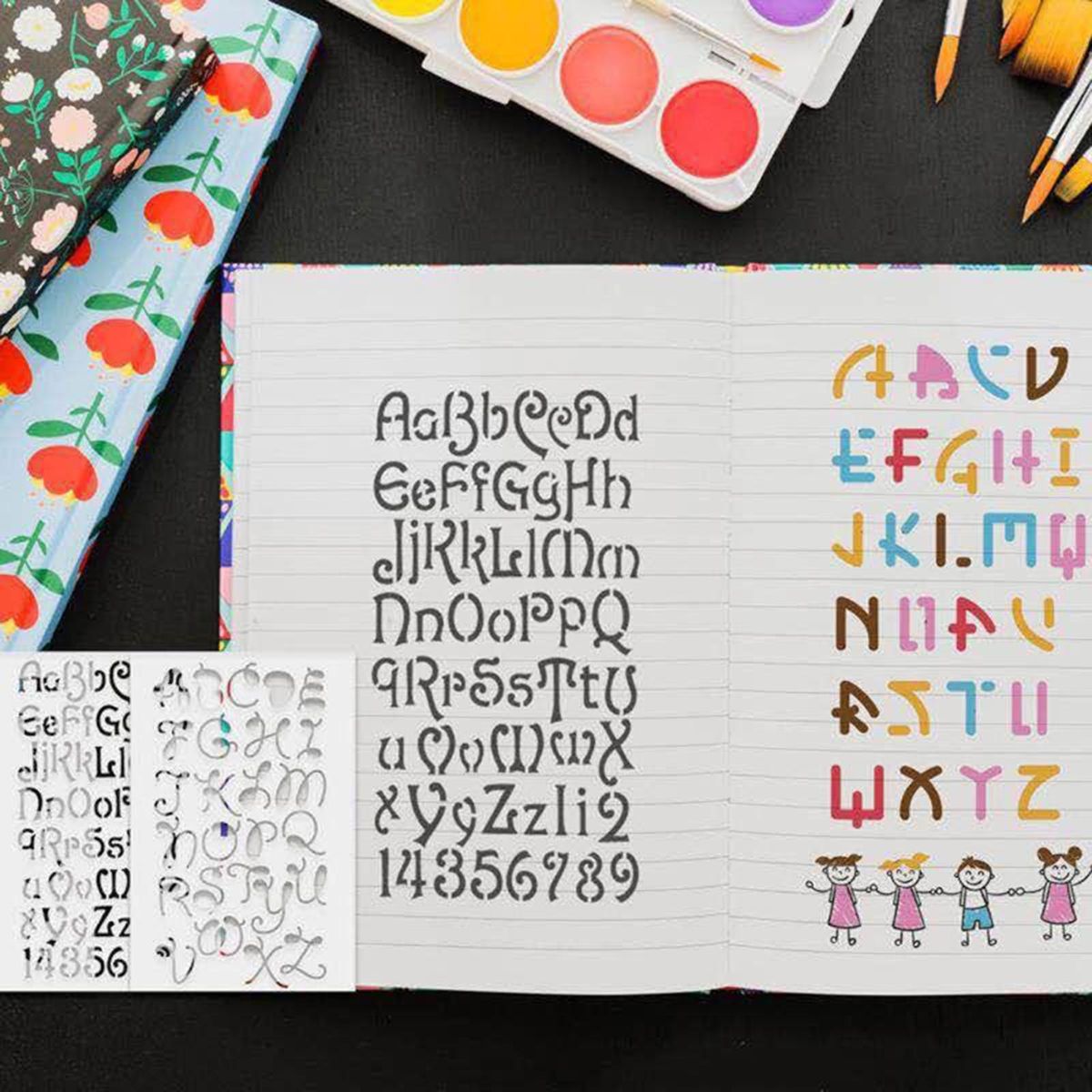 12pcs 5 X 8 Inch Letter And Number Stencils For Journal Notebook 5" X