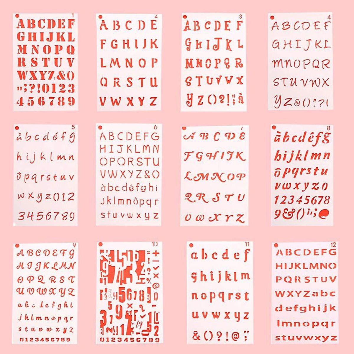 12pcs 5 X 8 Inch Letter And Number Stencils For Journal Notebook 5" X