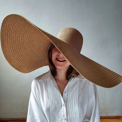 Wide Brim Oversized Beach Hats For Women Large Straw Hat UV Protection Foldable Sun Shade Hat