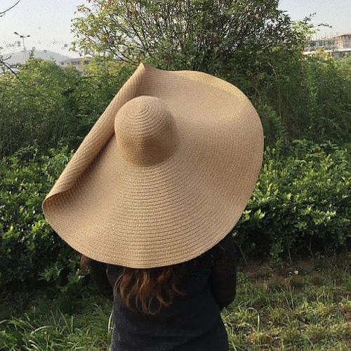 Wide Brim Oversized Beach Hats For Women Large Straw Hat UV Protection Foldable Sun Shade Hat