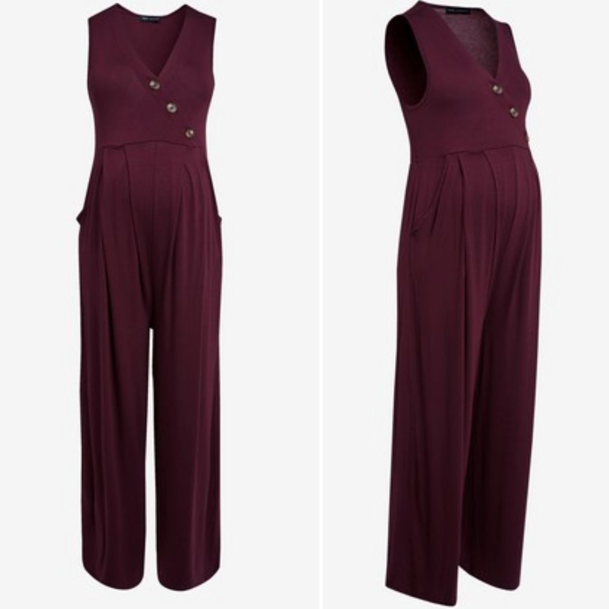 Side Button Berry Maternity And Nursing Jumpsuit