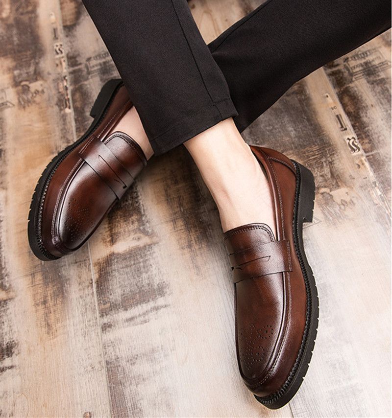 Men's Oxfords Formal Flat Business Leather Shoes Loafers Italian Official Brown