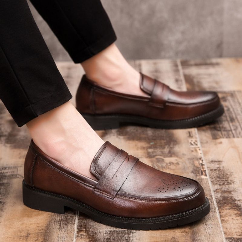 Men's Oxfords Formal Flat Business Leather Shoes Loafers Italian Official Brown