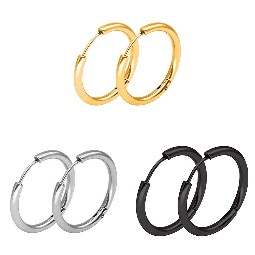 1 Pair Stainless Steel Fashion Punk Unisex Ear Hoop Circle Earrings Jewelry Gift-Silver
