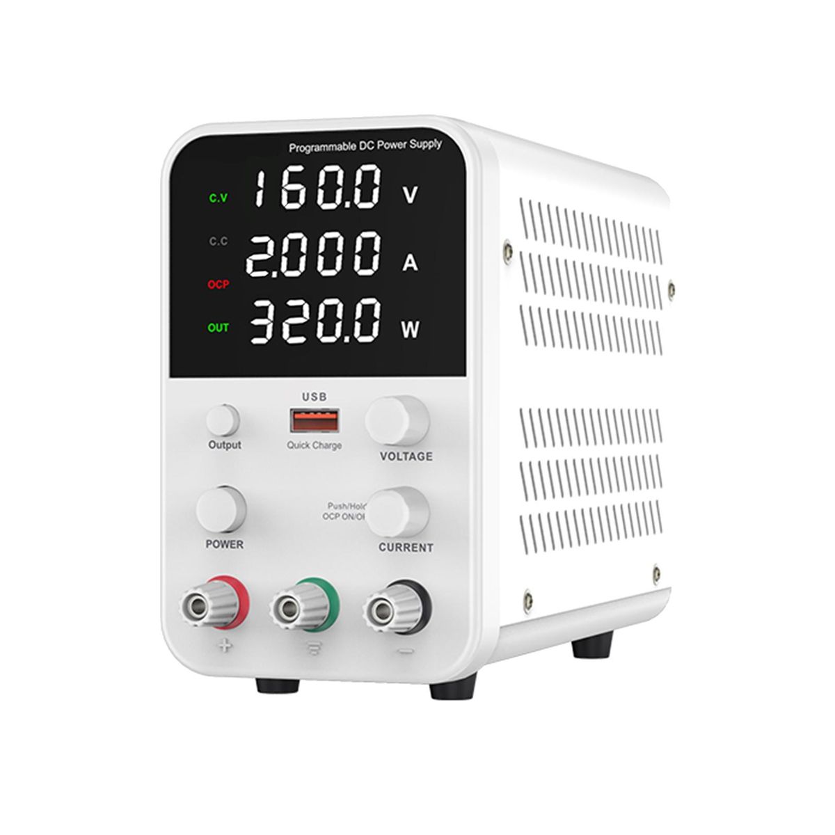 Bench DC Power Supply Variable 160V 2A Digital Display Adjustable Switching Regulated Power Supply CV CC with Output Switch, USB Quick Charge Port, Short Circuit Alarm, Encoder Adjustment Knob