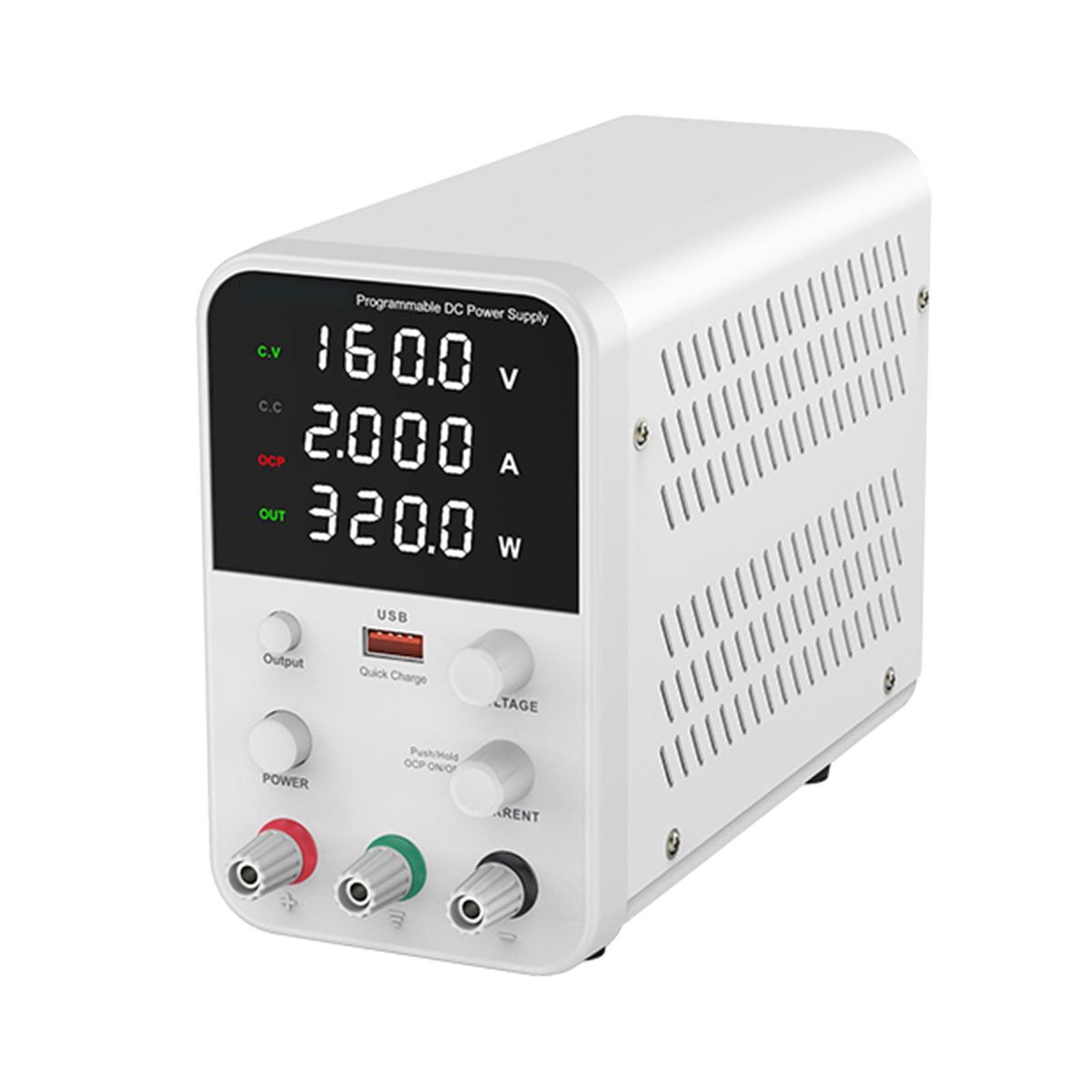 Bench DC Power Supply Variable 160V 2A Digital Display Adjustable Switching Regulated Power Supply CV CC with Output Switch, USB Quick Charge Port, Short Circuit Alarm, Encoder Adjustment Knob