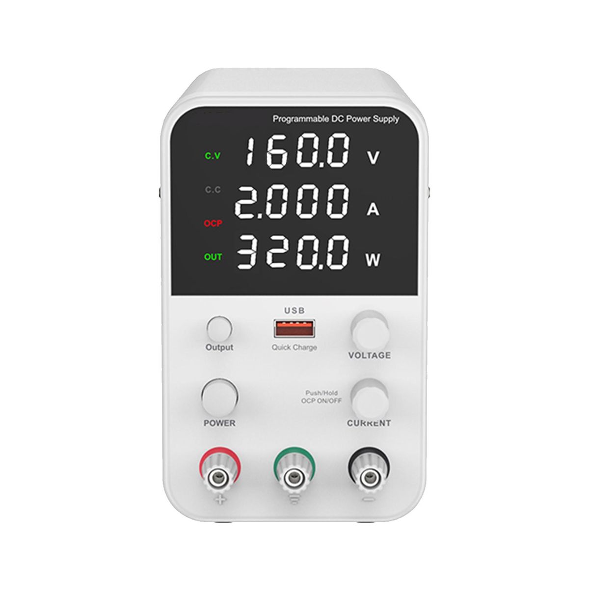 Bench DC Power Supply Variable 160V 2A Digital Display Adjustable Switching Regulated Power Supply CV CC with Output Switch, USB Quick Charge Port, Short Circuit Alarm, Encoder Adjustment Knob
