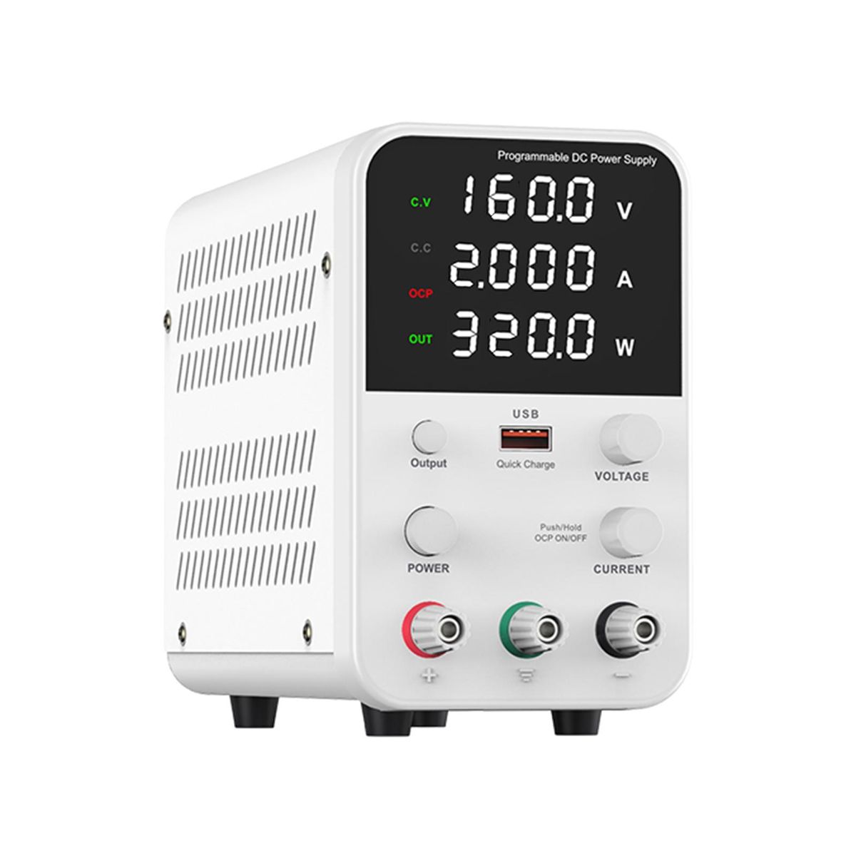 Bench DC Power Supply Variable 160V 2A Digital Display Adjustable Switching Regulated Power Supply CV CC with Output Switch, USB Quick Charge Port, Short Circuit Alarm, Encoder Adjustment Knob