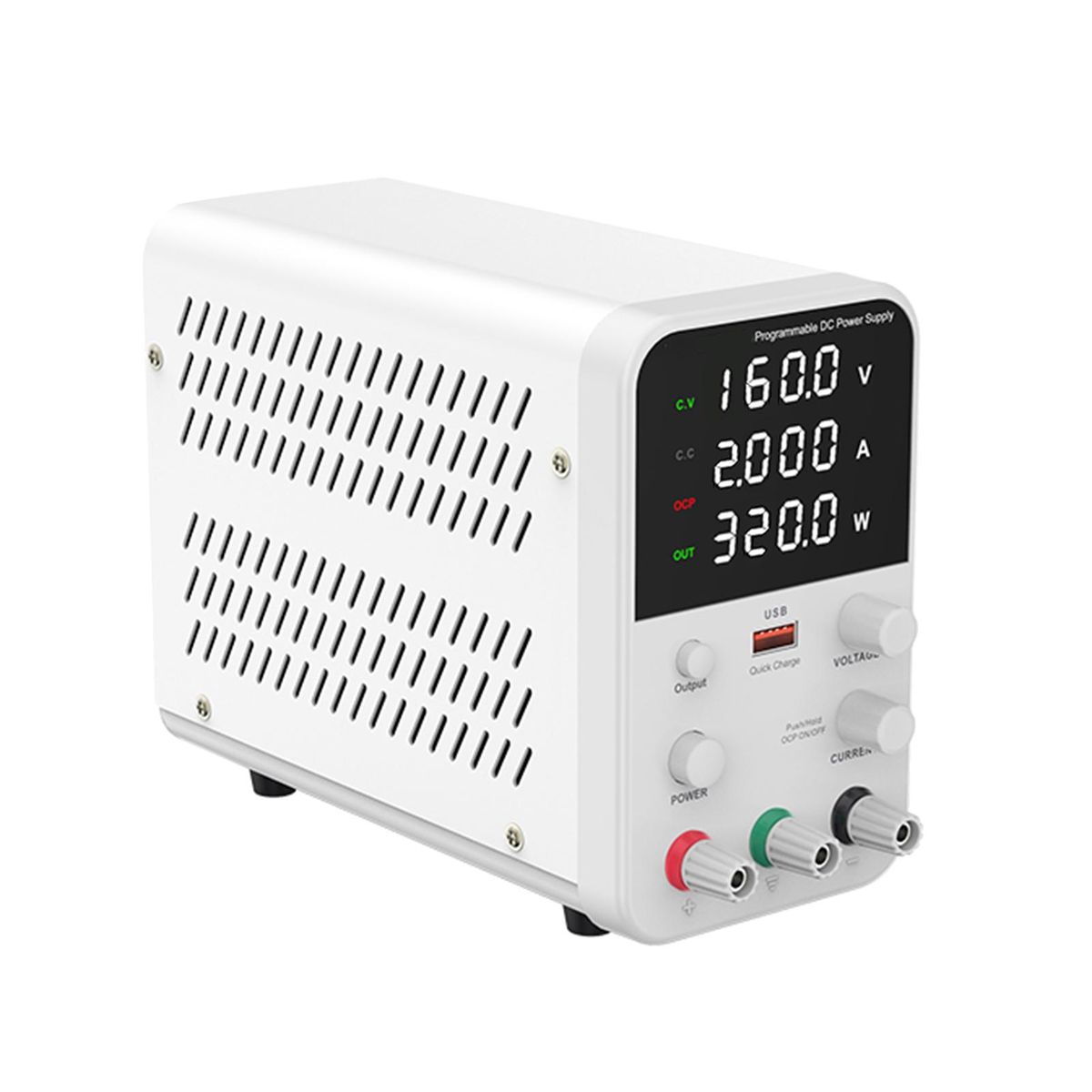 Bench DC Power Supply Variable 160V 2A Digital Display Adjustable Switching Regulated Power Supply CV CC with Output Switch, USB Quick Charge Port, Short Circuit Alarm, Encoder Adjustment Knob
