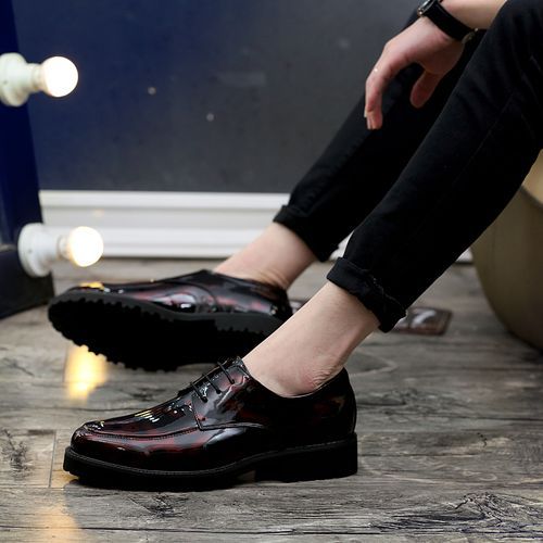 Leisure Mens Business Leather Shoes Non-slip Formal Leather Shoes Red