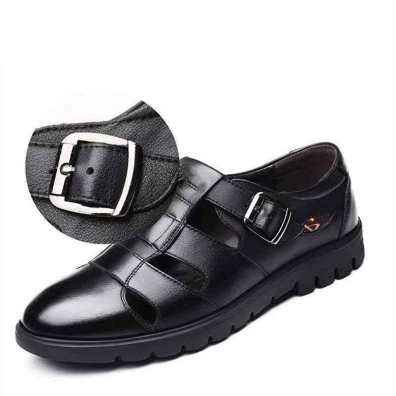 Men's Palm Sandals Leather Shoes Comfortable Soft Sole Casual Black