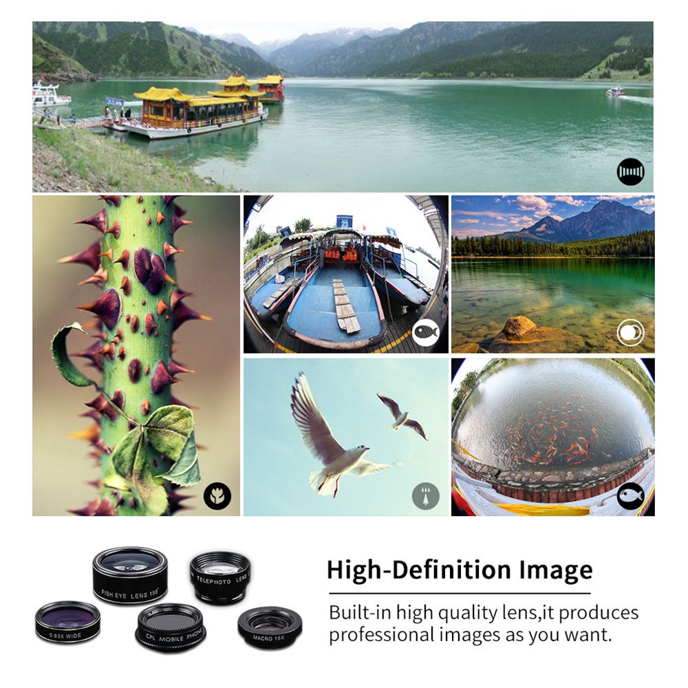 APL-DG5H 5 In 1 Cellphone Lens Kit 198° Fisheye Lens